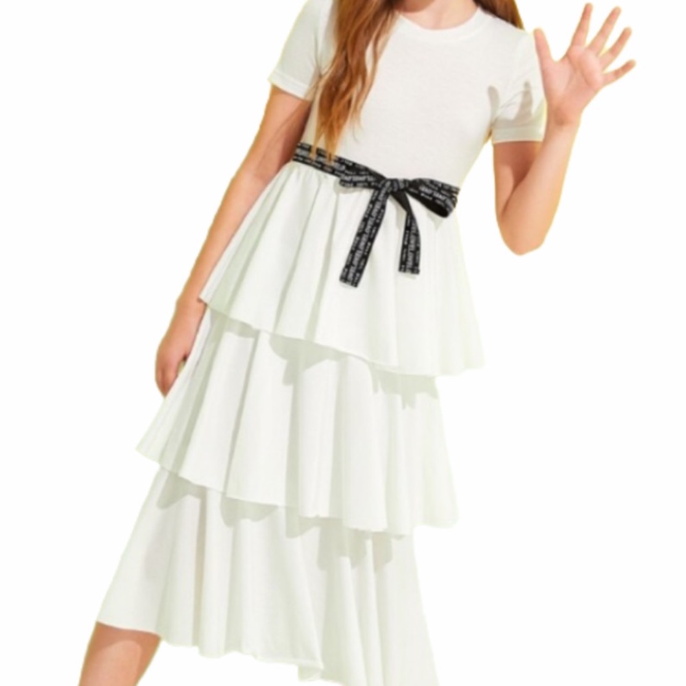 Shein Love Belted and Layered Cotton Dress sz 11 12 girl